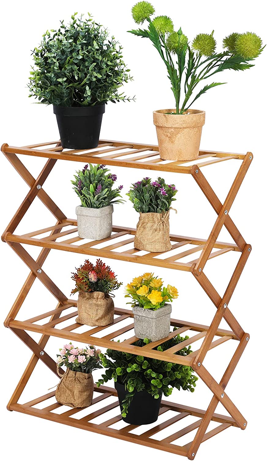 Plant Stand 4-Tier, Indoor Plant Shelf, Shoes Rack, Bamboo Flower Holder, Tiered Design Plant Rack, Plant Stands for Gardens, Balconies Plant Shelves…