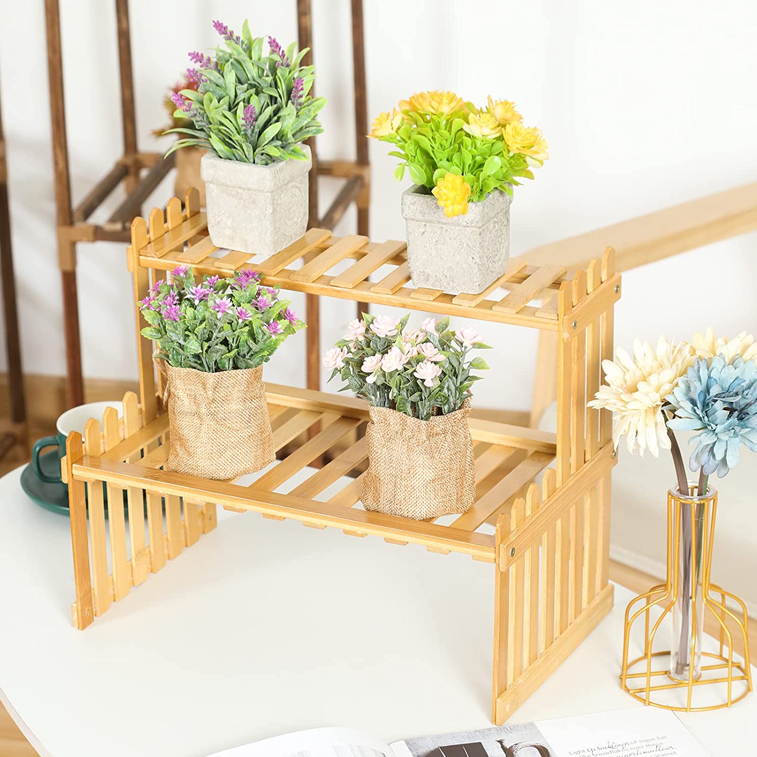 bamboo plant stand 2 tier