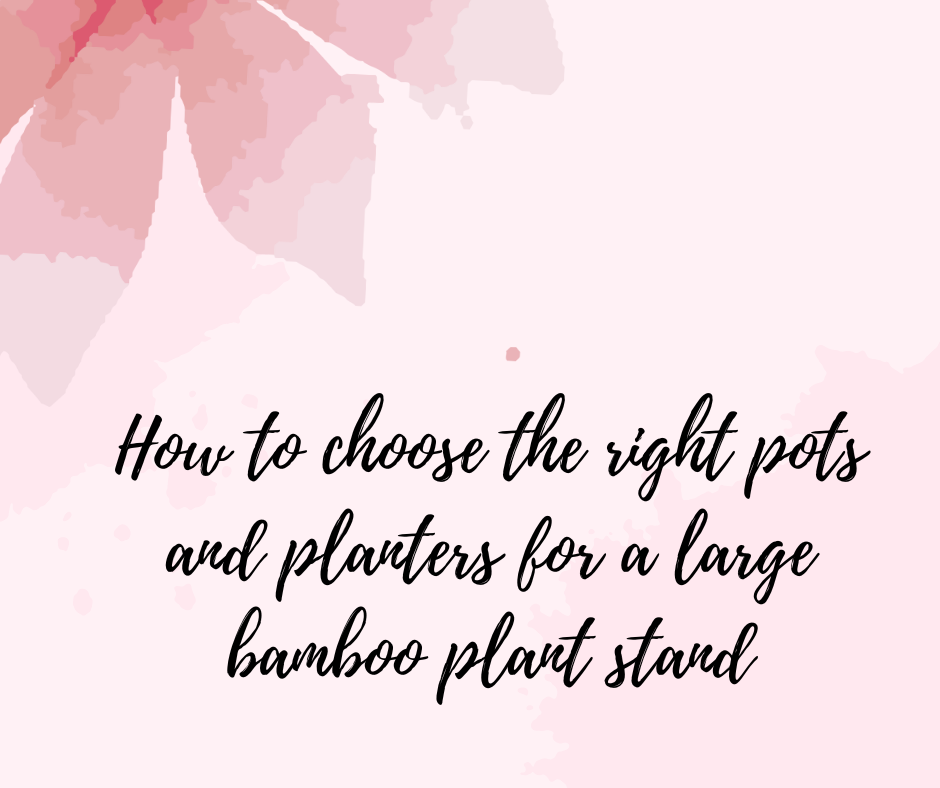 Are you planning to add a touch of elegance and natural beauty to your space with a large bamboo plant stand? Choosing the right pots and planters for your bamboo plants is crucial for their health and aesthetics. In this article, we will guide you through the process of selecting the perfect pots and planters that complement your large bamboo plant stand and ensure the well-being of your plants. How to choose the right pots and planters for a large bamboo plant stand Large bamboo plant stands provide an excellent way to showcase the elegance and beauty of your bamboo plants. However, selecting the right pots and planters to accompany your plant stand is crucial for the well-being of your bamboo plants. Let's explore the factors to consider when choosing pots and planters for a large bamboo plant stand. Consider the Size and Growth Potential of Your Bamboo Plant Before selecting pots and planters, it's essential to consider the size and growth potential of your bamboo plant. Bamboo plants can vary significantly in height and spread, so choose pots that can accommodate their growth without restricting the roots. Material Selection for Pots and Planters The material of the pots and planters is an important aspect to consider. Different materials have different properties, such as insulation and moisture retention. Terracotta, ceramic, plastic, and fiberglass are popular choices. Each material has its advantages and disadvantages, so select the one that suits your needs and preferences. Drainage and Watering Needs Proper drainage is crucial for the health of bamboo plants. Ensure that your pots and planters have drainage holes to prevent waterlogging. Adequate drainage helps maintain optimal soil moisture levels and prevents root rot. Consider using saucers or trays underneath the pots to collect excess water. Matching Aesthetics with the Plant Stand The pots and planters you choose should harmonize with the overall aesthetics of your large bamboo plant stand. Consider the colors, textures, and styles of the pots to create a visually pleasing display. Whether you prefer modern, rustic, or traditional designs, select pots that complement the bamboo plant stand and the surrounding decor. Assessing the Stability and Weight Capacity Large bamboo plants can be top-heavy, especially when they reach their maximum height. It is crucial to choose pots and planters that offer stability and can support the weight of the plant. Avoid lightweight or flimsy containers that may tip over, causing damage to the plant and the surrounding area. Consider the Location and Environment Take into account the location and environment where your large bamboo plant stand will be placed. Factors such as sunlight exposure, temperature, and humidity levels can influence the well-being of your bamboo plants. Select pots and planters that can withstand the environmental conditions of your chosen location. Maintaining the Health of Your Bamboo Plant To ensure the long-term health of your bamboo plant, proper care and maintenance are essential. Here are some tips to consider: a) Choosing the Right Soil Bamboo plants thrive in well-draining soil that retains moisture. Select a high-quality potting mix specifically formulated for bamboo plants. Avoid using heavy clay-based soil that may hinder proper root growth and drainage. b) Monitoring and Adjusting Light Exposure Bamboo plants require ample light but should be protected from direct sunlight during the hottest parts of the day. Monitor the light exposure and adjust the position of your bamboo plant stand accordingly to prevent sunburn or leaf scorching. c) Fertilization and Nutrient Requirements Provide your bamboo plants with balanced fertilizer to support healthy growth. Follow the recommended dosage and frequency as different bamboo varieties may have varying nutrient requirements. Avoid over-fertilizing, as it can lead to excessive foliage growth at the expense of root development. d) Pruning and Maintenance Tips Regular pruning helps maintain the desired shape and size of your bamboo plant. Remove dead or yellowing leaves and thin out overcrowded stems to improve air circulation. Prune with sharp, clean tools to prevent the spread of diseases. Common Pests and Diseases to Watch Out For While bamboo plants are generally resilient, they can be susceptible to certain pests and diseases. Keep an eye out for pests like aphids, spider mites, and mealybugs. Common diseases include root rot, leaf spot, and bamboo blight. Promptly address any pest or disease issues to protect the health of your bamboo plants. 10. Protecting Your Bamboo Plant from Extreme Weather Extreme weather conditions can pose a risk to your bamboo plant. Strong winds, frost, and heavy rainfall can cause damage or even uproot the plant. Consider moving your bamboo plant stand to a sheltered location during severe weather events or provide additional support, such as staking, to ensure its stability. Conclusion Choosing the right pots and planters for a large bamboo plant stand is crucial for the health, aesthetics, and longevity of your bamboo plants. Consider the size and growth potential of your bamboo, select suitable materials, ensure proper drainage, and match the pots and planters with the overall design. Additionally, provide adequate care and maintenance to keep your bamboo plants thriving. FAQs 1. Can I use any type of pot for my bamboo plant? While you have various options for pots, it's important to choose ones that allow for proper drainage and stability. Terracotta, ceramic, plastic, and fiberglass pots are popular choices. 2. Should I place a saucer or tray underneath the pot? Using a saucer or tray underneath the pot can help collect excess water and prevent water damage to the surrounding area. 3. What type of soil should I use for my bamboo plant? Select a well-draining potting mix specifically formulated for bamboo plants. Avoid heavy clay-based soil that may hinder proper root growth and drainage. 4. How often should I fertilize my bamboo plant? Follow the recommended dosage and frequency for fertilization. Over-fertilizing can lead to excessive foliage growth at the expense of root development. 5. How do I protect my bamboo plant from extreme weather? During severe weather events, consider moving your bamboo plant stand to a sheltered location or provide additional support, such as staking, to ensure its stability.